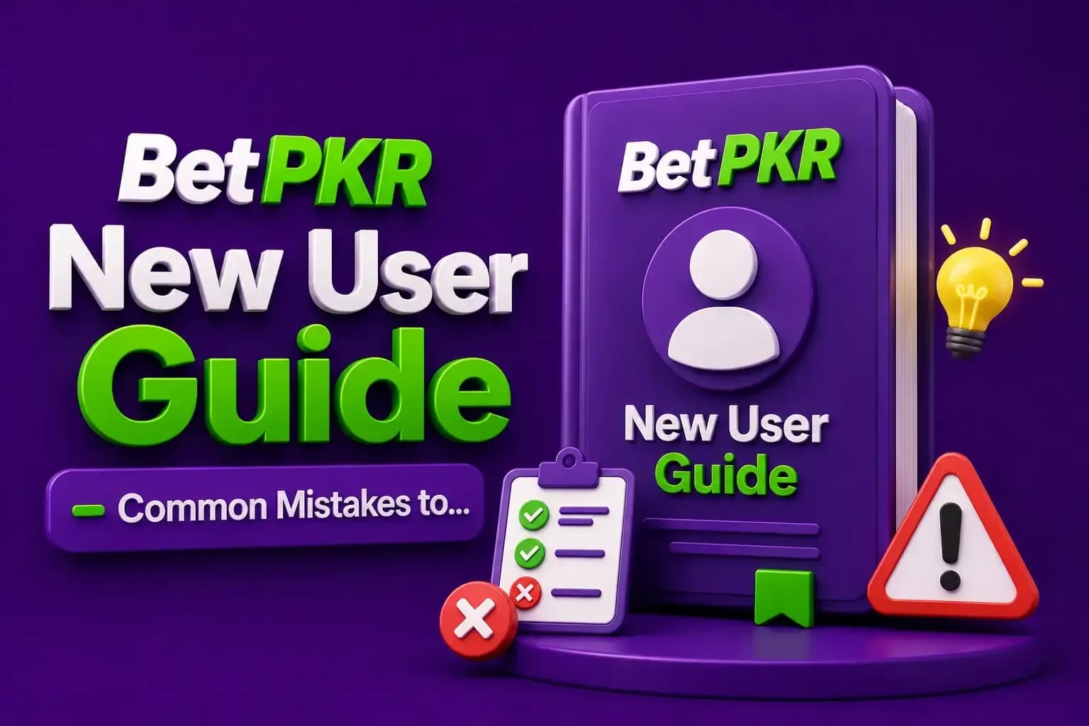 betpkr new user guide BetPKR new user guide book beside a checklist of ticks and crosses, a lightbulb and a warning triangle.