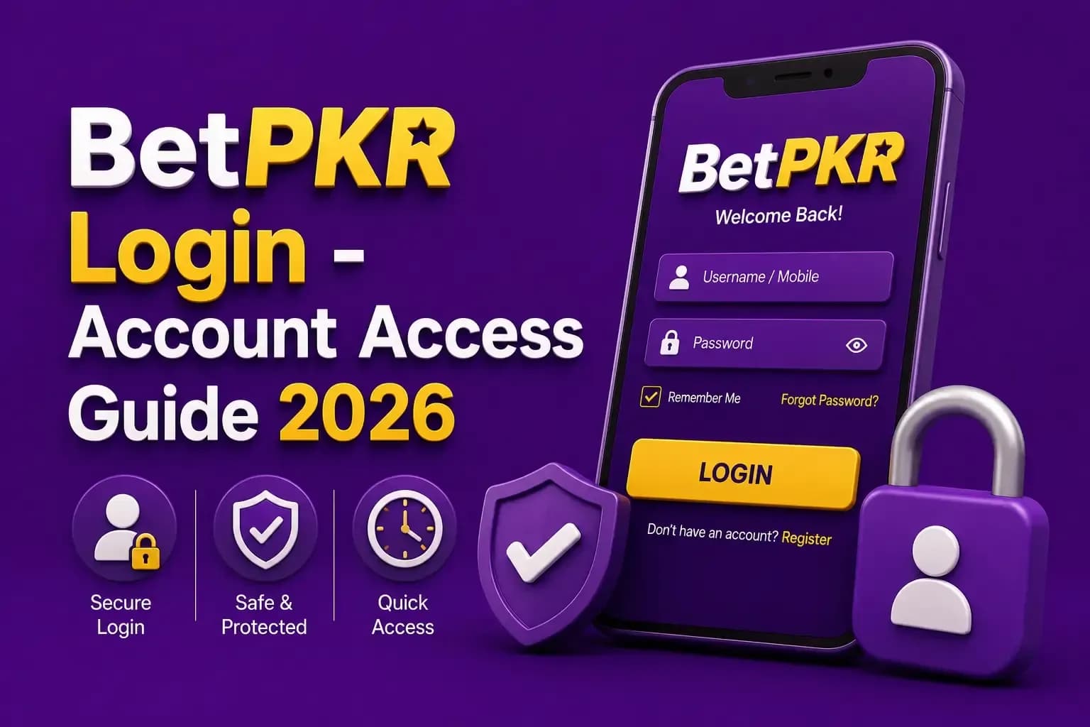betpkr login BetPKR login screen with username and password fields, Remember Me, and secure, protected and quick badges.